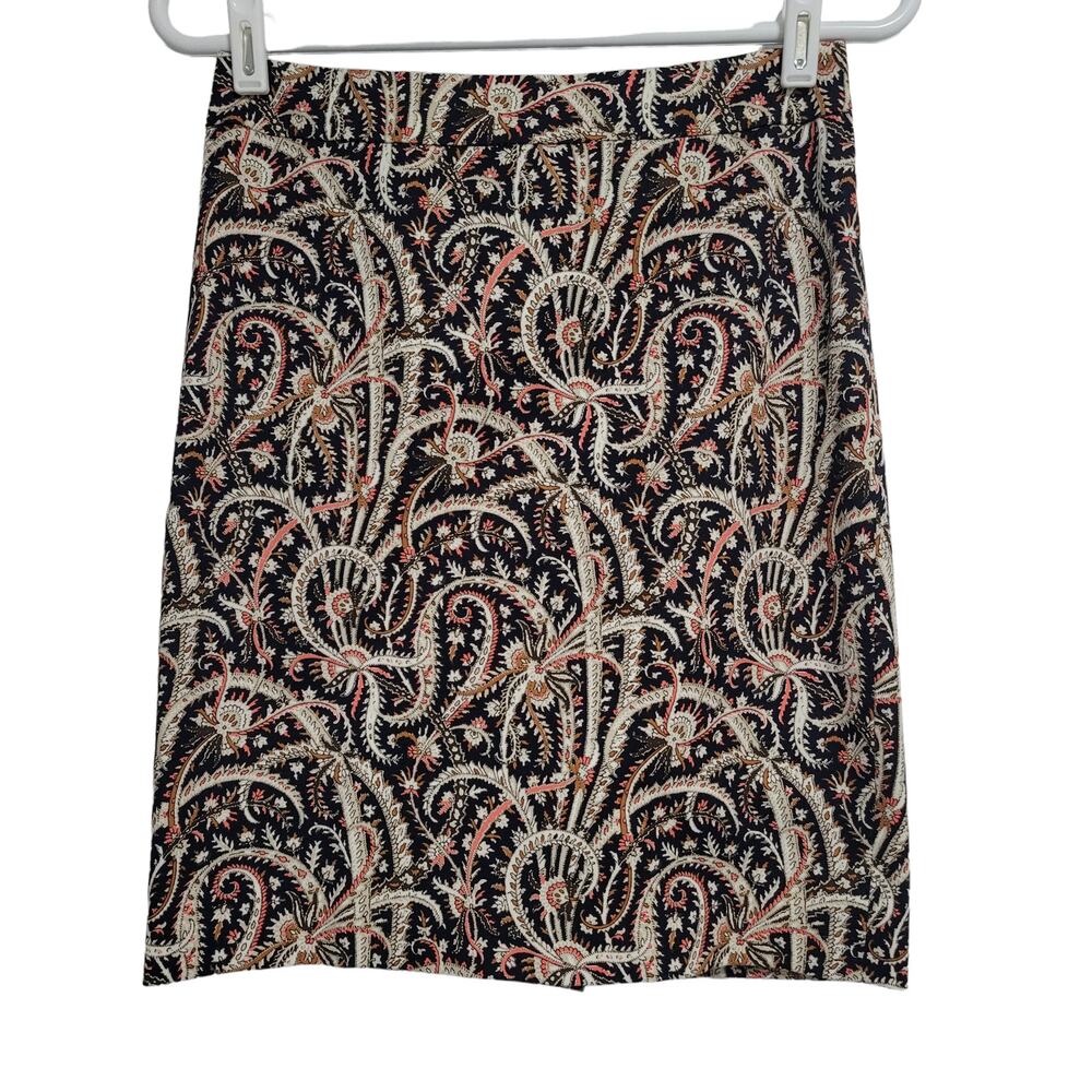 J.Crew Women's Multicolored Feather Paisley Pencil Skirt Size 0 Petite